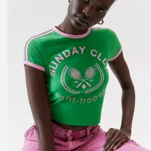Urban Outfiiters UO Saint-Tropez Baby T-Shirt Green Pink Size M